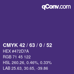 カラーコード: CMYK 42 / 63 / 0 / 52 | qconv.com