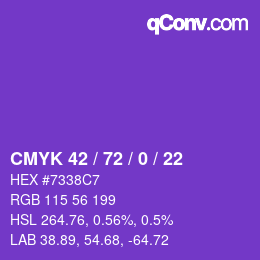 カラーコード: CMYK 42 / 72 / 0 / 22 | qconv.com