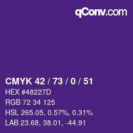 Color code: CMYK 42 / 73 / 0 / 51 | qconv.com