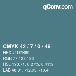 Farbcode: CMYK 42 / 7 / 0 / 48 | qconv.com