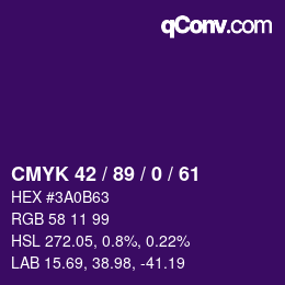 Farbcode: CMYK 42 / 89 / 0 / 61 | qconv.com