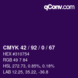 カラーコード: CMYK 42 / 92 / 0 / 67 | qconv.com