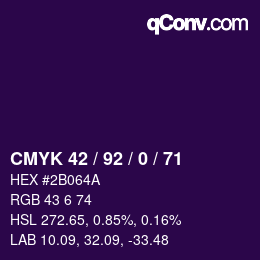 Color code: CMYK 42 / 92 / 0 / 71 | qconv.com