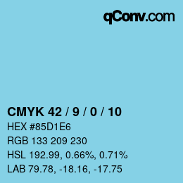 カラーコード: CMYK 42 / 9 / 0 / 10 | qconv.com