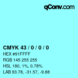 カラーコード: CMYK 43 / 0 / 0 / 0 | qconv.com