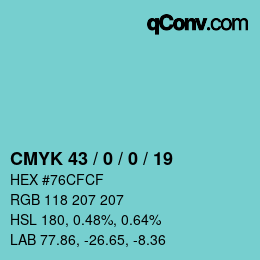 Color code: CMYK 43 / 0 / 0 / 19 | qconv.com