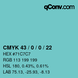 Farbcode: CMYK 43 / 0 / 0 / 22 | qconv.com