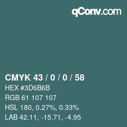 Color code: CMYK 43 / 0 / 0 / 58 | qconv.com