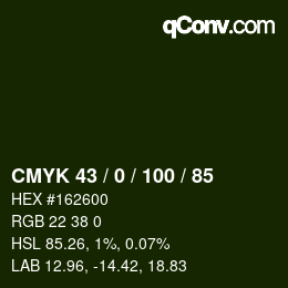 Color code: CMYK 43 / 0 / 100 / 85 | qconv.com