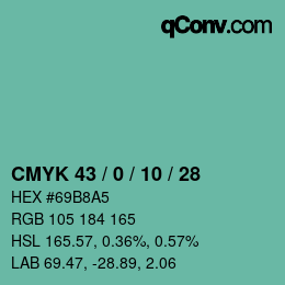Color code: CMYK 43 / 0 / 10 / 28 | qconv.com