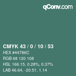 Código de color: CMYK 43 / 0 / 10 / 53 | qconv.com