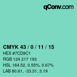 Color code: CMYK 43 / 0 / 11 / 15 | qconv.com
