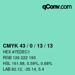 颜色代码: CMYK 43 / 0 / 13 / 13 | qconv.com