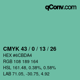 Color code: CMYK 43 / 0 / 13 / 26 | qconv.com