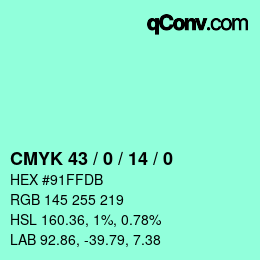 カラーコード: CMYK 43 / 0 / 14 / 0 | qconv.com