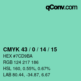 Color code: CMYK 43 / 0 / 14 / 15 | qconv.com