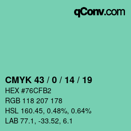 Color code: CMYK 43 / 0 / 14 / 19 | qconv.com