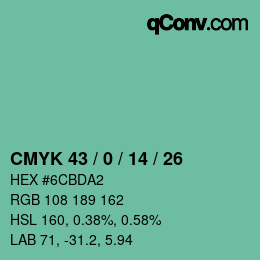 Color code: CMYK 43 / 0 / 14 / 26 | qconv.com