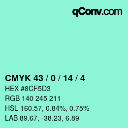 カラーコード: CMYK 43 / 0 / 14 / 4 | qconv.com