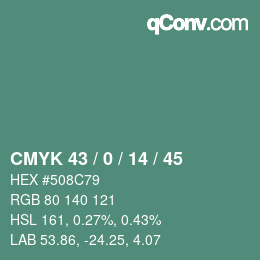 Farbcode: CMYK 43 / 0 / 14 / 45 | qconv.com