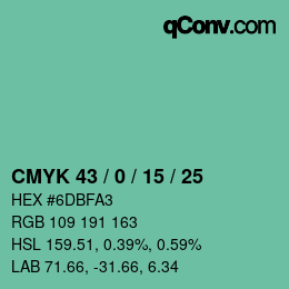 颜色代码: CMYK 43 / 0 / 15 / 25 | qconv.com