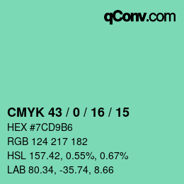 颜色代码: CMYK 43 / 0 / 16 / 15 | qconv.com