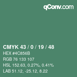 Color code: CMYK 43 / 0 / 19 / 48 | qconv.com