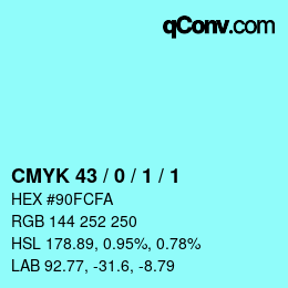 カラーコード: CMYK 43 / 0 / 1 / 1 | qconv.com