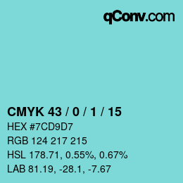 Color code: CMYK 43 / 0 / 1 / 15 | qconv.com