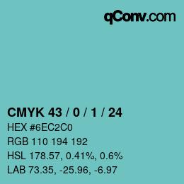 颜色代码: CMYK 43 / 0 / 1 / 24 | qconv.com