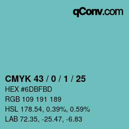 カラーコード: CMYK 43 / 0 / 1 / 25 | qconv.com