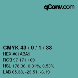 Color code: CMYK 43 / 0 / 1 / 33 | qconv.com