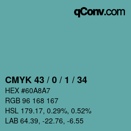 Color code: CMYK 43 / 0 / 1 / 34 | qconv.com