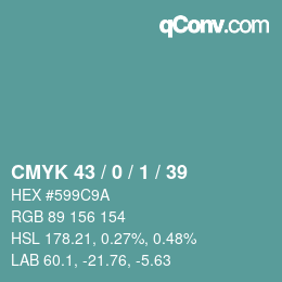 Color code: CMYK 43 / 0 / 1 / 39 | qconv.com