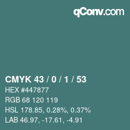 Color code: CMYK 43 / 0 / 1 / 53 | qconv.com