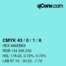 カラーコード: CMYK 43 / 0 / 1 / 8 | qconv.com