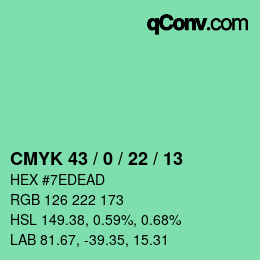 颜色代码: CMYK 43 / 0 / 22 / 13 | qconv.com