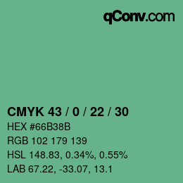 Farbcode: CMYK 43 / 0 / 22 / 30 | qconv.com