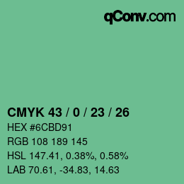 カラーコード: CMYK 43 / 0 / 23 / 26 | qconv.com