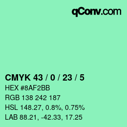 カラーコード: CMYK 43 / 0 / 23 / 5 | qconv.com