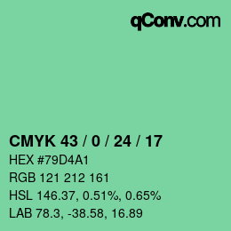 カラーコード: CMYK 43 / 0 / 24 / 17 | qconv.com