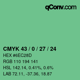 颜色代码: CMYK 43 / 0 / 27 / 24 | qconv.com