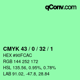 カラーコード: CMYK 43 / 0 / 32 / 1 | qconv.com