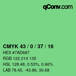 カラーコード: CMYK 43 / 0 / 37 / 16 | qconv.com