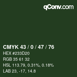 Farbcode: CMYK 43 / 0 / 47 / 76 | qconv.com