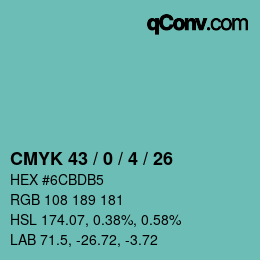 Color code: CMYK 43 / 0 / 4 / 26 | qconv.com