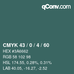 Farbcode: CMYK 43 / 0 / 4 / 60 | qconv.com