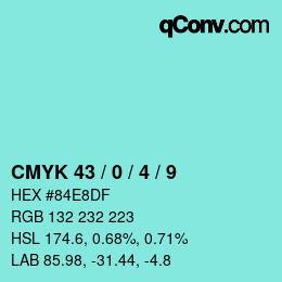 Color code: CMYK 43 / 0 / 4 / 9 | qconv.com