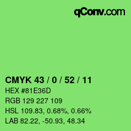 カラーコード: CMYK 43 / 0 / 52 / 11 | qconv.com
