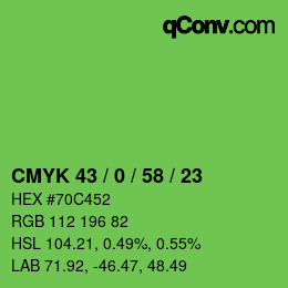 颜色代码: CMYK 43 / 0 / 58 / 23 | qconv.com